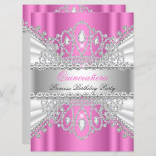 Quinceanera Princess Pink White Diamond Tiara Einladung