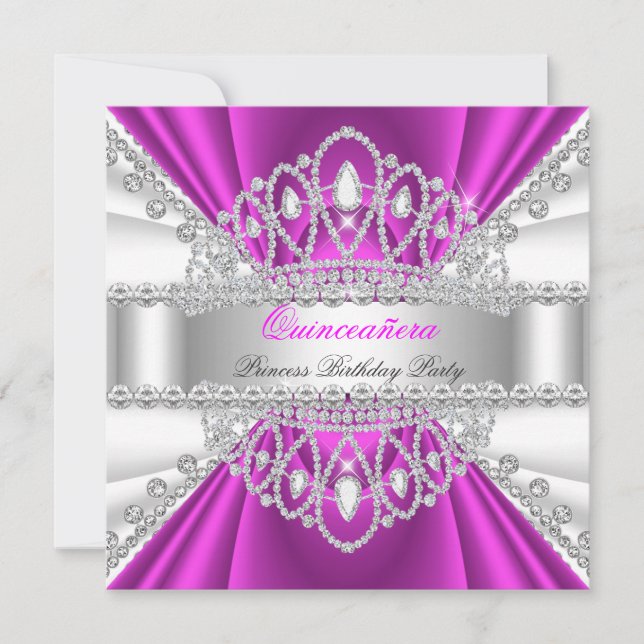 Quinceanera Princess Pink White Diamond Tiara Einladung (Vorderseite)