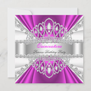 Quinceanera Princess Pink White Diamond Tiara Einladung