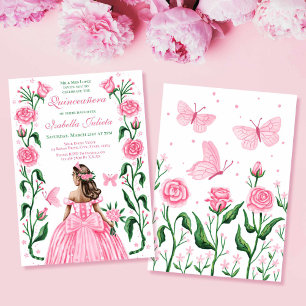 Quinceanera Princess Rose Butterfly Rosa Einladung