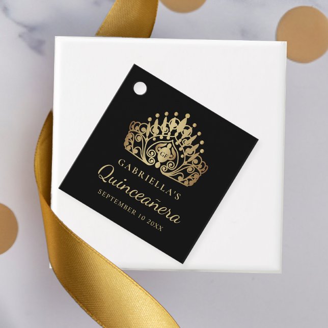 Quinceanera Princess Tiara Crown Black Gold Geschenkanhänger (Von Creator hochgeladen)