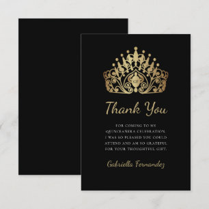Quinceanera Princess Tiara Crown Monogram Dankeskarte