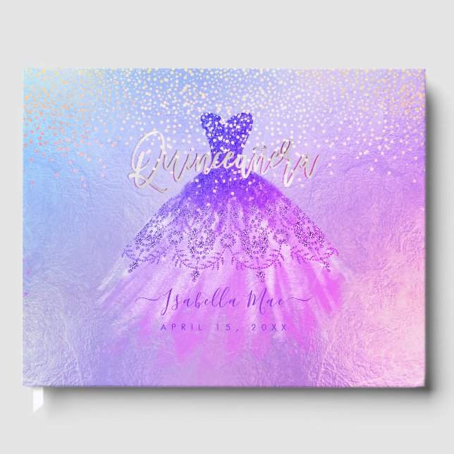 Quinceanera Prinzessin Glitzer Gown, Lila Violette Gästebuch (Vorderseite)