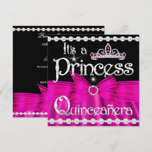 Quinceanera Prinzessin Hot Pink Schleife Silber Ti Einladung