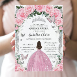 Quinceañera Prinzessin Pink Vintages Silber Einladung