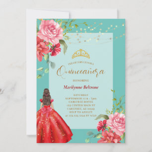 Quinceañera Prinzessin rote Blumen Einladung