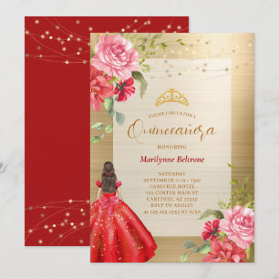 Quinceañera Prinzessin rote Blumen Einladung