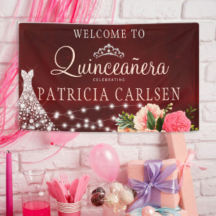 Quinceanera-Prinzessinnenkleid burgunderrot floral Banner