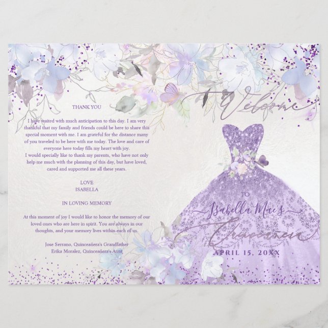 Quinceanera Programm H2 Dusty Lilac Lila Gown (Vorderseite)