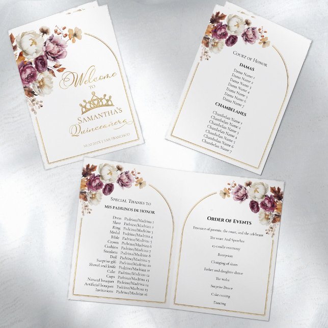 Quinceanera-Programme | Burgundy Fall Floral Herbs Programm (Von Creator hochgeladen)