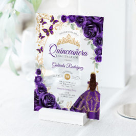 Quinceanera Purple Gold Floral Acryleinladungen