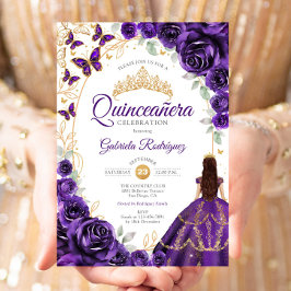 Quinceanera Purple Gold Floral Einladung