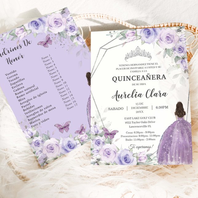 Quinceañera Purple Lilac Floral 15 Años Padrinos Einladung (Von Creator hochgeladen)