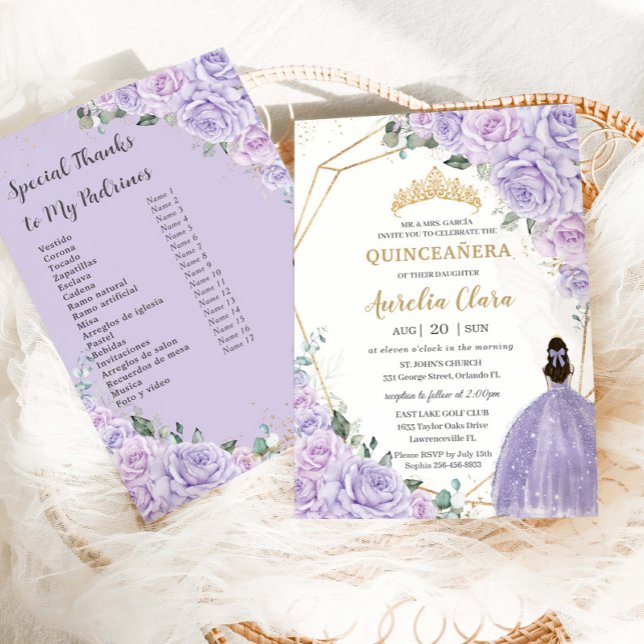Quinceanera Purple Lilac Floral Padrinos List Einladung (Von Creator hochgeladen)