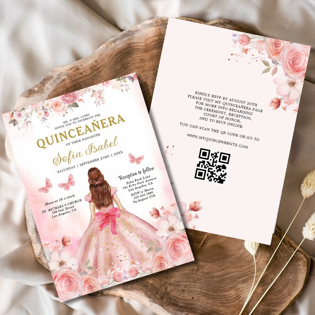 Quinceañera QR Code Rosa Rose Blüte Einladung (Von Creator hochgeladen)