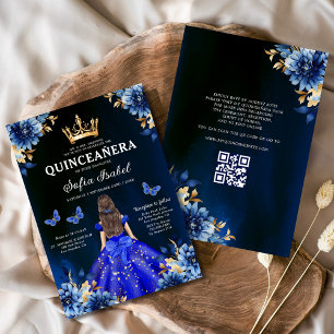 Quinceanera QR Code Royal Blue Butterfly Princess Einladung
