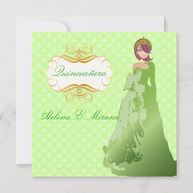 Quinceañera/Quince años princess/polka dots Einladung (Vorderseite)