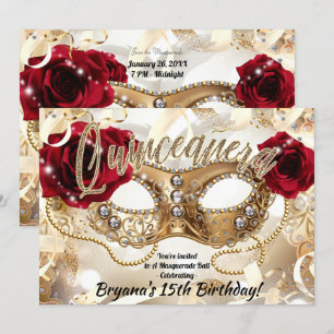 Quinceañera Quince Creme Gold Maskenball Party Einladung
