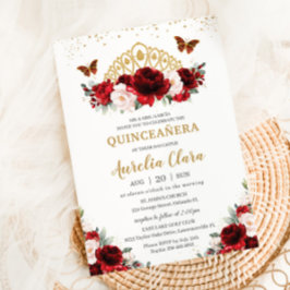 Quinceañera Red and Blush Floral Butterfliegen Tia Einladung