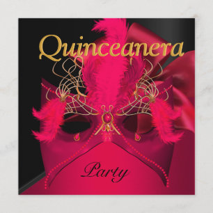 Quinceanera Red Black Gold Maskerin Einladung