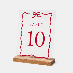 Quinceañera Red Bow Tischnummern Acrylschild