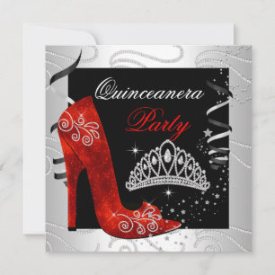 Quinceanera RED Diamant Schwarz Weiß Party Einladung