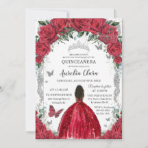 Quinceañera Red Dress Rose Bloral Vintag Silber
