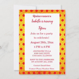 Quinceanera Red Floral Gold Glitzer 15. Geburtstag Einladung