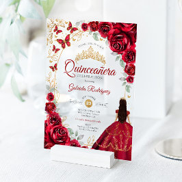 Quinceanera Red Gold Floral Acryleinladungen