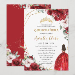 Quinceañera Red Ivory Blush Bloral Prinzessin Einladung