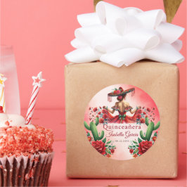 Quinceañera Red Mexican Style Runder Aufkleber