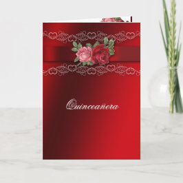 Quinceanera Red Pink Roses Red Satin Einladung