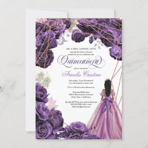 Quinceañera Regal Royal Lila & Rose Gold & Gown Einladung