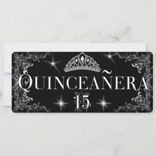 Quinceanera-Regal-Tiara Schwarz Silber Einladung