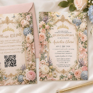 Quinceañera-Regency-englischer-Blumengarten-QR-RSV Einladung