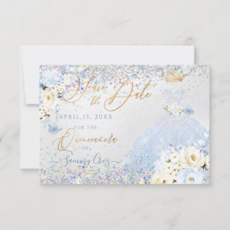 Quinceanera Rett Date Holographic Confetti Einladung