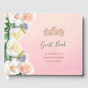 Quinceanera rosa Blume tiara glamourösen Namen Gästebuch