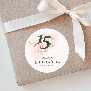 Quinceanera Rosa Blumen 15. Geburtstag Runder Aufkleber