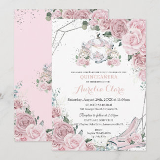 Quinceañera Rosa Blumen Prinzessin Kutsche Einladung