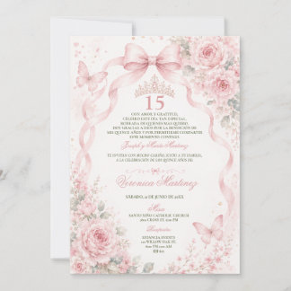 Quinceañera Rosa Blumenkrone 15 Jahre Prinzessin T Einladung