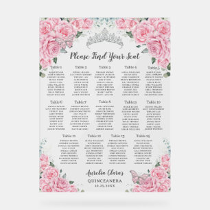 Quinceanera Rosa Blumenschmetterlinge Sitzplan Acrylschild