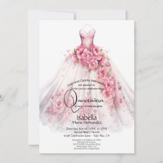 Quinceañera | Rosa Blütenbraun Einladung