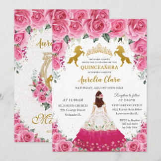 Quinceañera Rosa Blütenprinzessin Charro Goldenes Einladung