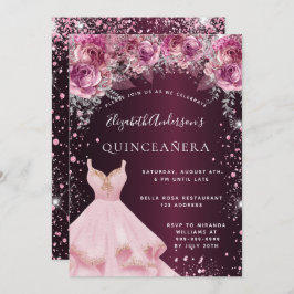 Quinceanera rosa bordeauxfarbene Glitzer Kleid flo Einladung