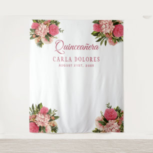 Quinceañera rosa floral Fotobox-Hintergrund Wandteppich