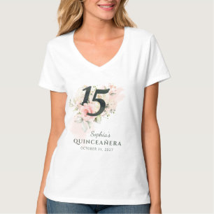 Quinceanera Rosa Florale Rustikale Röte 15. Geburt T-Shirt