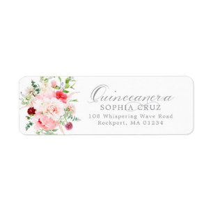 Quinceanera Rosa Florales Rücksendeetikett