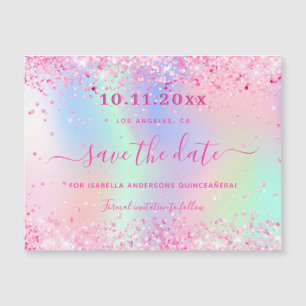 Quinceanera rosa Glitzer speichern Datums-Magnet Magnetkarte
