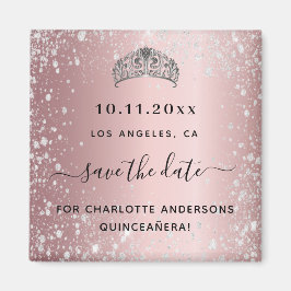 Quinceanera Rosa Glitzer Tiara Save the Date Magnet