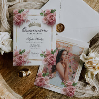 Quinceañera Rosa Gold Rahmen 15. Geburtstag Einladung